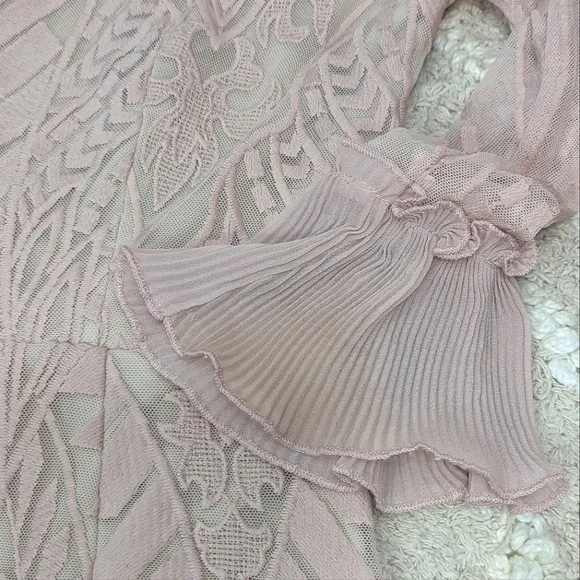 Saints + Secrets Small Dreamy Long Sleeve Blush Pink Ruffle Mini Dress - Picture 8 of 15